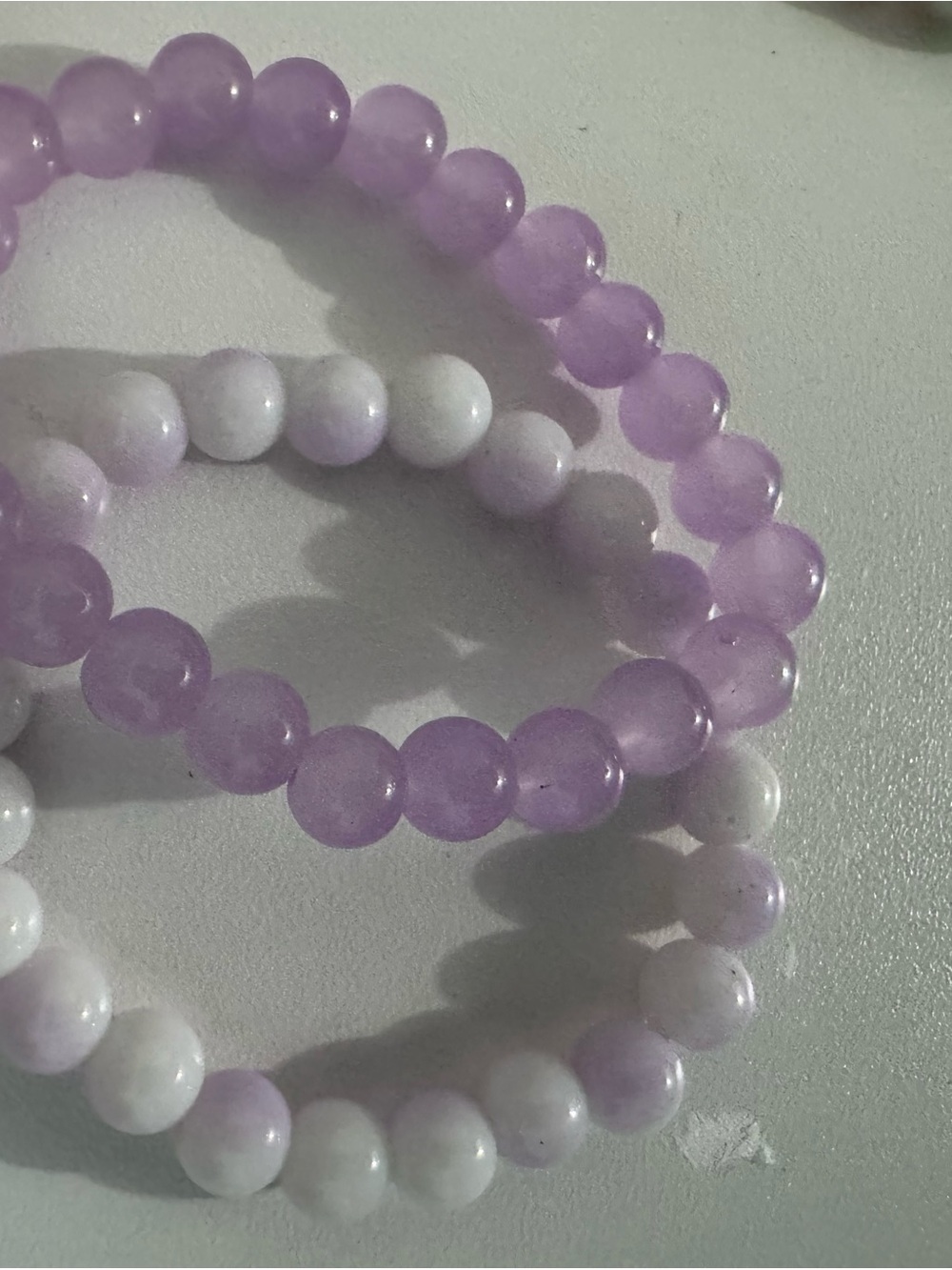 Lavender and White Beaded Stretch Bracelet Set